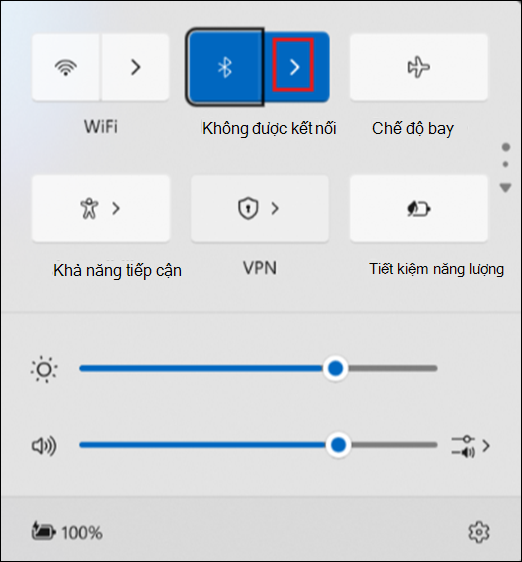 Nút Quản lý thiết bị Bluetooth trong Cài đặt Nhanh.