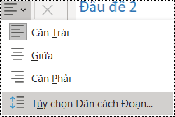 Ảnh chụp màn hình Tùy chọn Giãn cách Đoạn trong menu Trang đầu.