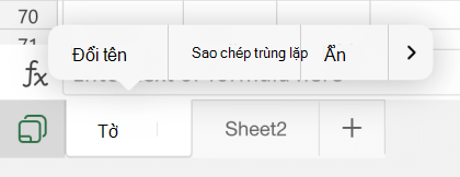 Tùy chọn đổi tên trang tính trong Excel for iOS