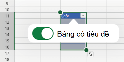 Tùy chọn Bảng có tiêu đề được chọn trong Excel for iOS