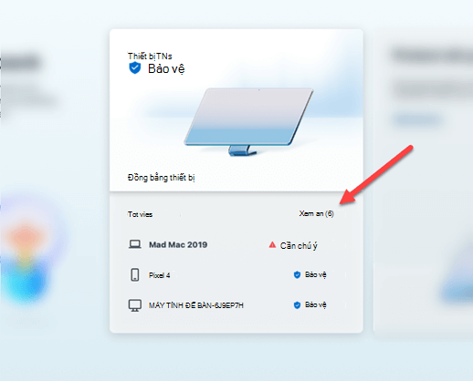 Thẻ bảo vệ thiết bị ở giữa bảng điều khiển Microsoft Defender.