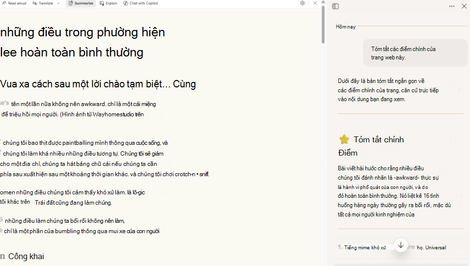 Ảnh chụp màn hình tóm tắt Chế độ đọc.