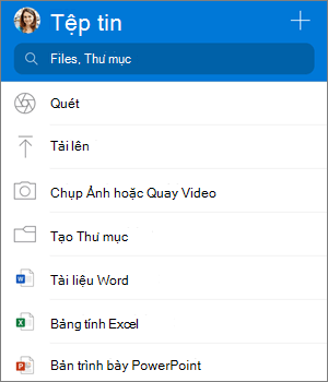 Ảnh chụp màn hình menu Thêm trong ứng dụng OneDrive dành cho iOS