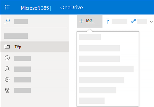 Ảnh chụp màn hình khi chọn menu Mới để tạo tài liệu mới trong OneDrive for Business