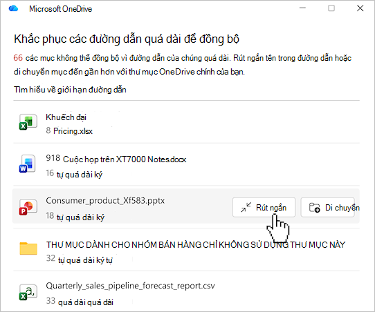 Ảnh chụp màn hình hiển thị danh sách đường dẫn tệp OneDrive.