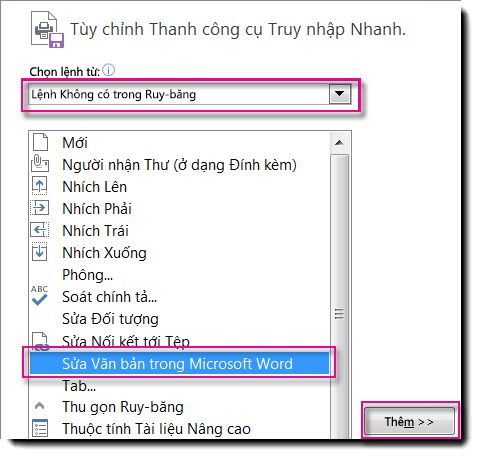 Thêm nút Sửa Câu chuyện trong Microsoft Word vào Publisher QAT.