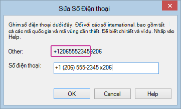 Lync sửa số điện thoại với số máy nhánh được thêm vào