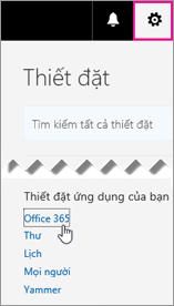 Chọn thiết đặt Office 365