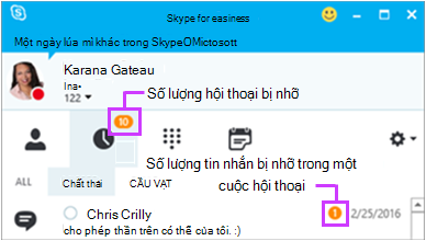 Truy nhập tin nhắn bị nhỡ từ trang IM Skype for Business bạn