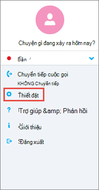 Màn hình Tùy chọn trong Skype for Business for Android