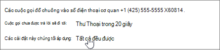 Menu Chuyển tiếp Cuộc gọi khi Áp dụng Thiết đặt