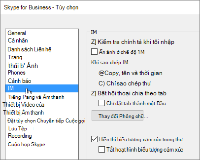 Cửa sổ tùy chọn IM