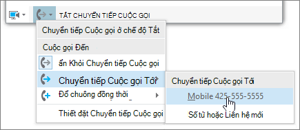 Menu Chính Của Menu Thả xuống Chuyển tiếp Cuộc gọi