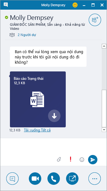 Ảnh chụp màn hình cửa sổ IM với phần đính kèm đến.