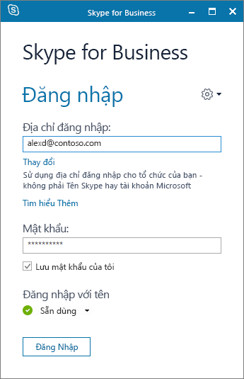 Ảnh chụp màn hình đăng nhập Skype for Business
