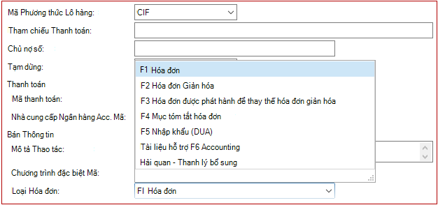 Hóa đơn mua hàng mới loại Thanh lý Hoàn tất Hải quan