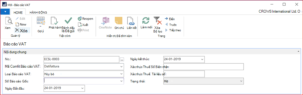 Ảnh chụp màn hình cho báo cáo VAT mới