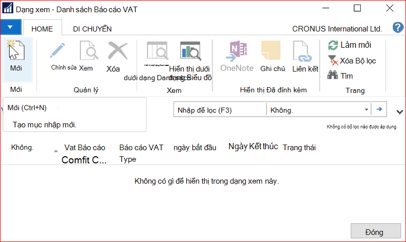 Ảnh chụp màn hình cửa sổ Danh sách Báo cáo VAT