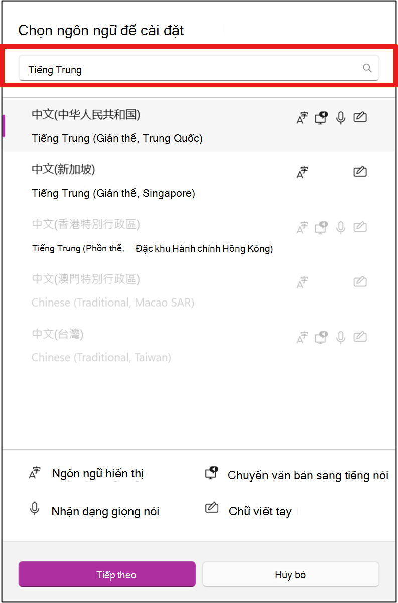 Chọn ngôn ngữ bạn cần, rồi bấm Tiếp theo.