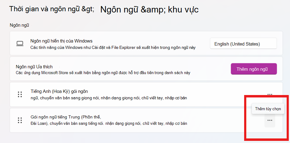 Trong Ngôn ngữ ưu tiên, hãy bấm nút ... Nút (Tùy chọn khác)