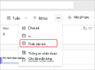 Ảnh chụp màn hình tô sáng cài đặt lịch trong lịch Teams.