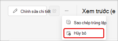 Ảnh chụp màn hình về việc hủy bỏ một sự kiện trong Teams