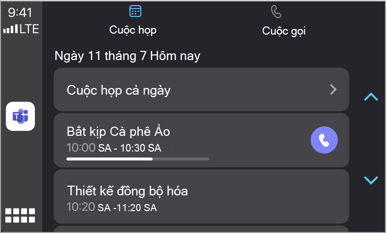Tab Cuộc họp trong CarPlay