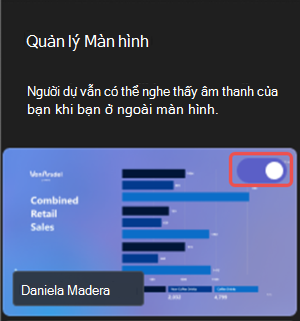 Ảnh chụp màn hình tô sáng cách chia sẻ nội dung hiển thị trong một sự kiện Microsoft Teams.