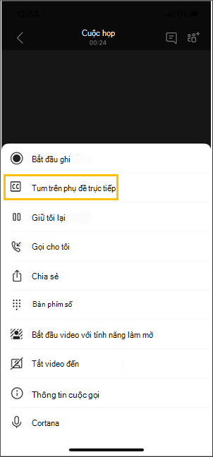 Nút để bật phụ đề trực tiếp