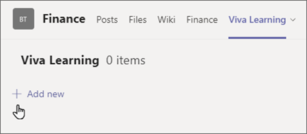 Select the plus sign Add new to add new content to the learning tab