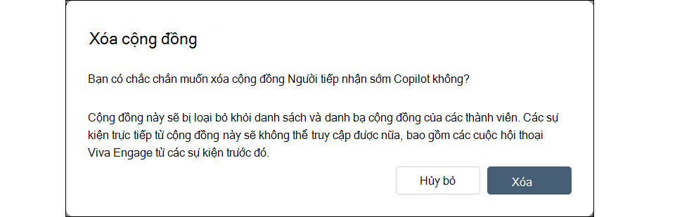 Ảnh chụp màn hình của hộp thoại để xóa một cộng Engage bên dưới Thiết đặt.
