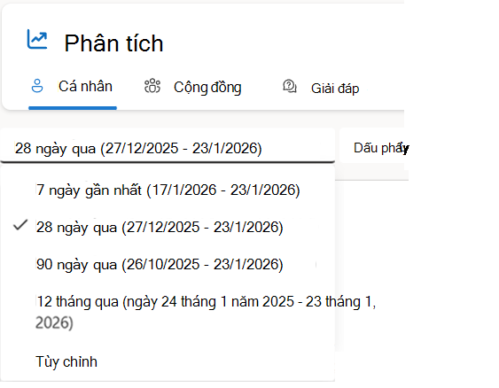 Lọc phân tích Cá nhân theo phạm vi ngày, bao gồm bộ lọc tùy chỉnh (nếu được hỗ trợ bởi giấy phép của bạn)