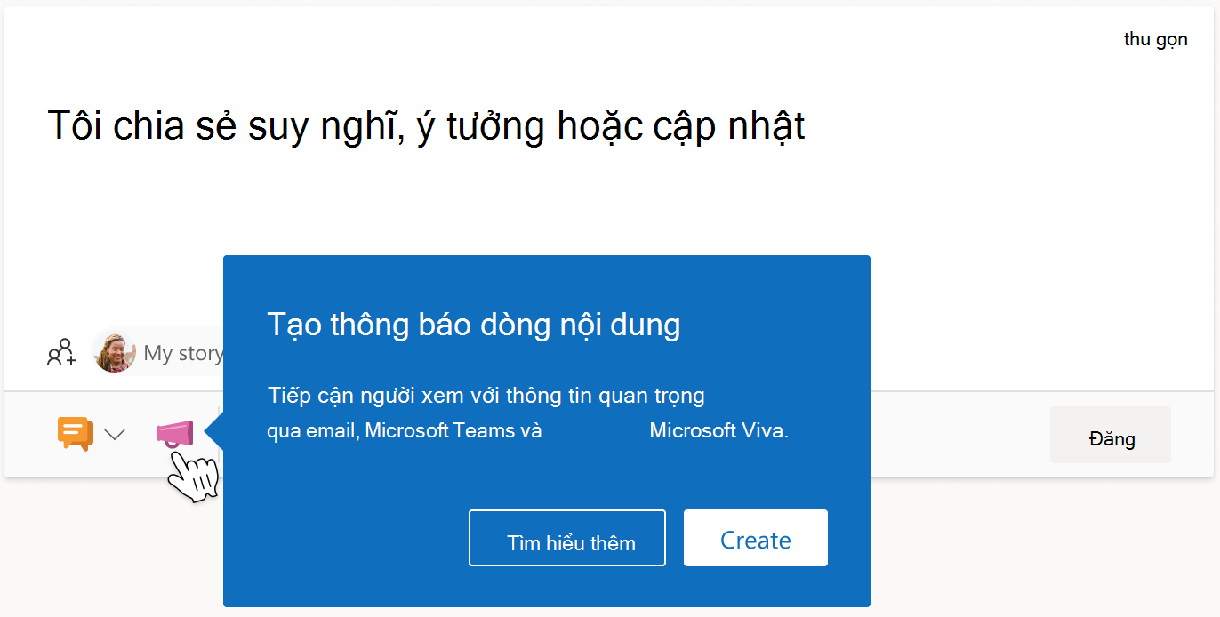 Hình ảnh của thanh thông tin bên dưới thông báo dòng nội dung trong Viva Engage