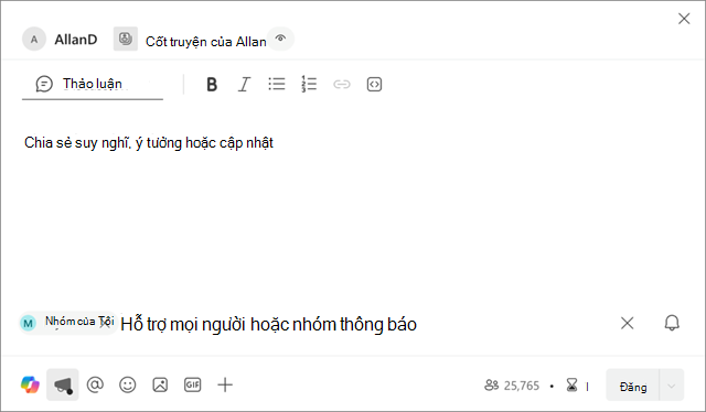 Ảnh chụp màn hình hiển thị vị trí nhóm của tôi được trình bày trong thông báo dòng nội dung mới