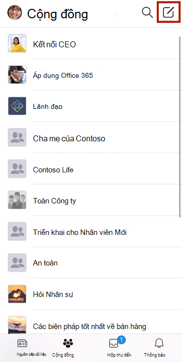 Ảnh chụp màn hình hiển thị soạn cuộc hội thoại trong cộng đồng Yammer với ứng dụng dành cho thiết bị di động