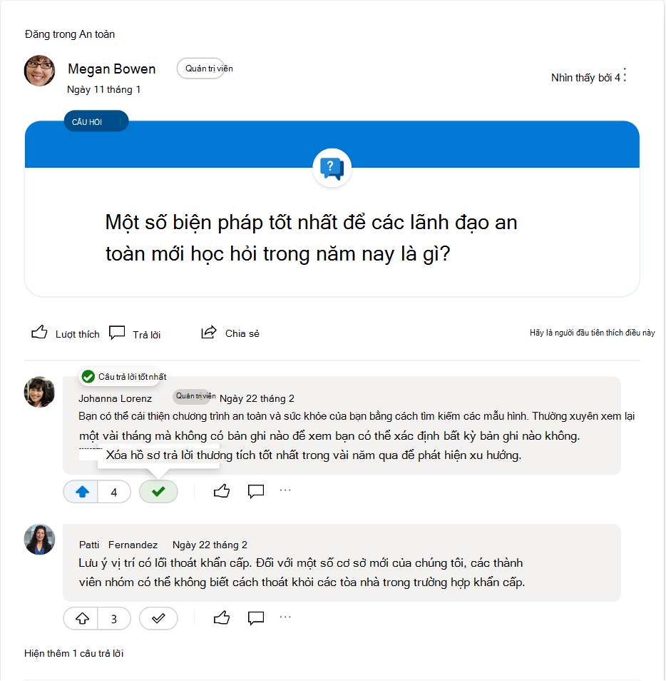 Bỏ đánh dấu câu trả lời tốt nhất cho câu hỏi Yammer