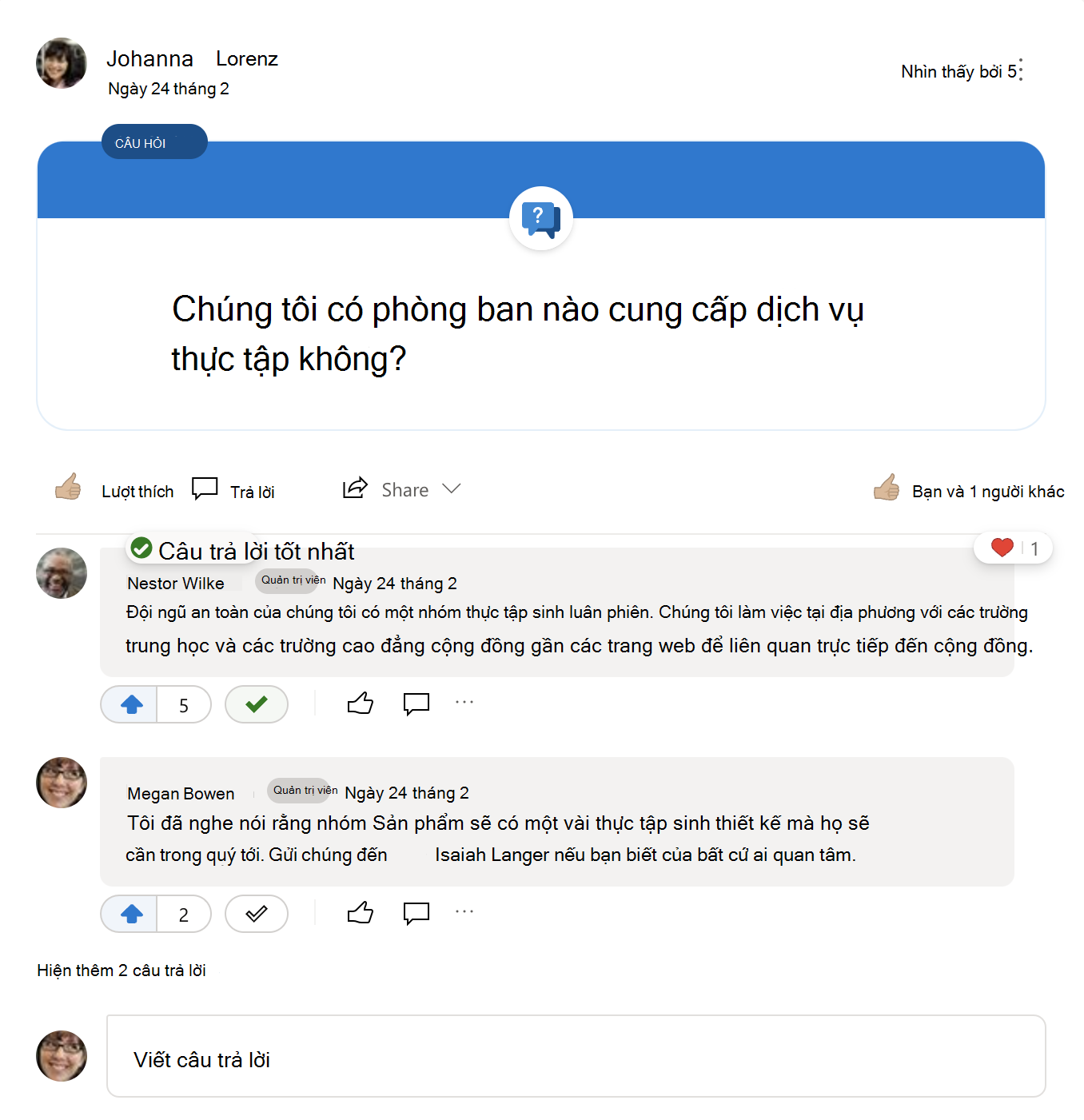 Câu trả lời tốt nhất cho câu hỏi Yammer