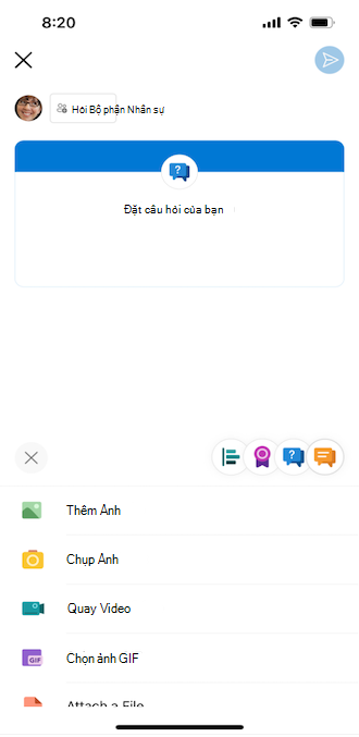 Câu hỏi Yammer trên điện thoại di động iOS