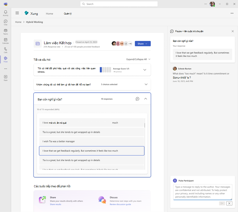 Ảnh minh họa cách người dự Pulse có thể phản hồi hội thoại trong báo cáo Pulse