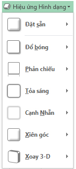 Menu Hiệu ứng Hình dạng