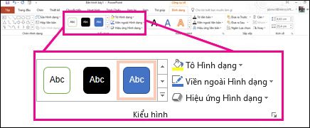 Các lệnh Kiểu Hình dạng trên ribbon