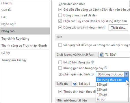 Đặt độ phân giải ảnh mặc định