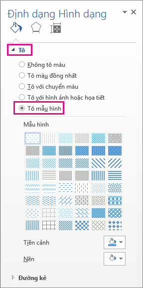 Chọn Tô Mẫu hình trong ngăn Định dạng Hình