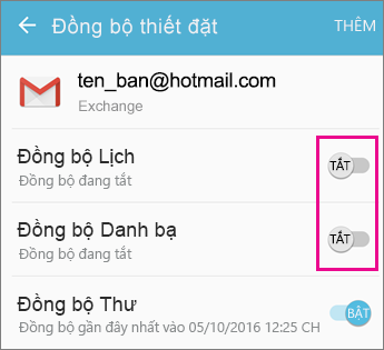 Đã bật đồng bộ