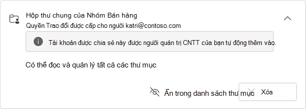 Thẻ hộp thư chung được tự động ánh xạ