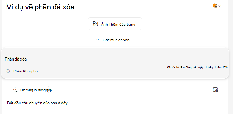 Nút gạt Phần Đã xóa nằm ở đầu phiên bản
