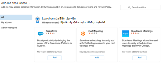Menu phần bổ trợ trong Outlook for Mac.