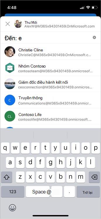 Quản lý người nhận được đề xuất trong các hộp Đến, Cc và Bcc bằng ảnh chụp màn hình di động Tự Hoàn tất