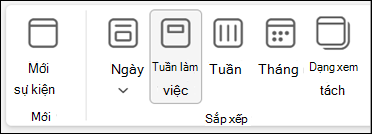Ảnh chụp màn hình dải băng trong Outlook mới với các lựa chọn để thay đổi dạng xem lịch biểu của bạn