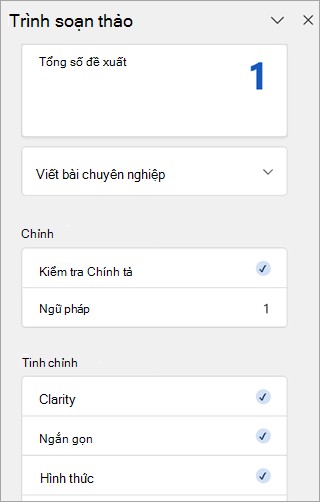 Ảnh chụp màn hình ngăn Trình soạn thảo trong Outlook